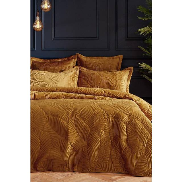 Paoletti Palmeria Quilted King Duvet Cover Set Polyester Gold, Gold