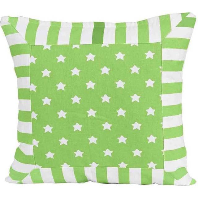 Cotton Green Stripe Border and Stars Cushion Cover, 60 x 60 cm