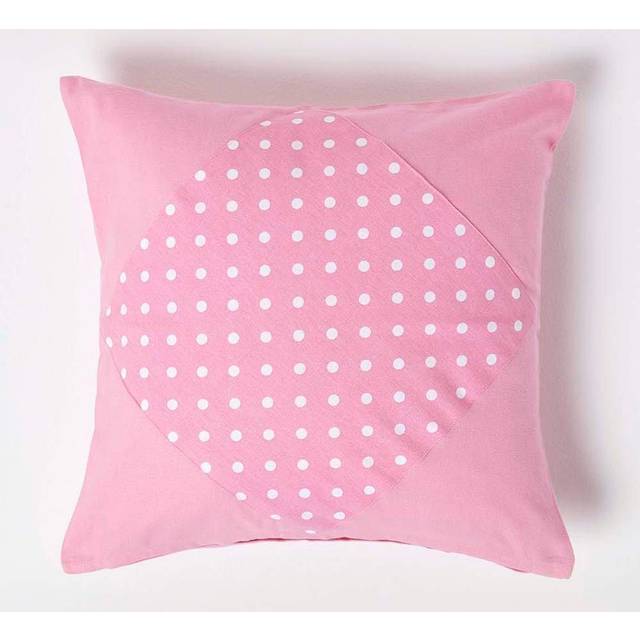 Homescapes Cotton Plain Pink and Polka Dots Cushion Cover, 45 x 45 cm