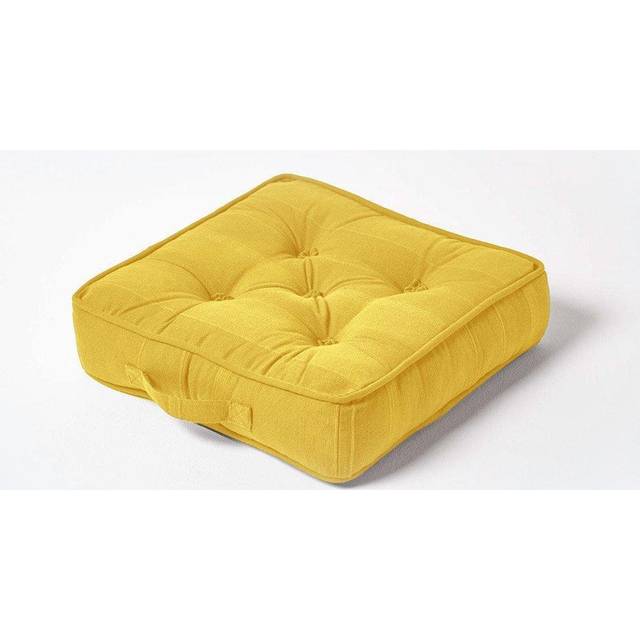 Homescapes 100% Cotton Rajput Floor Cushion, 40 x 40 x 8 cm, Yellow, OEKO-TEX Certified, Handcrafted, 16 x 16 x 3"