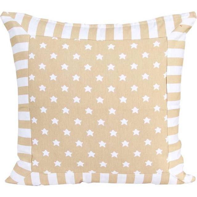Cotton Beige Stripe Border and Stars Cushion Cover, 60 x 60 cm - Natural