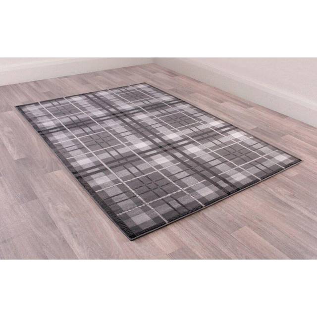(Grey, 120x170 cm (4'x5'6'')) Tartan Check Pattern Rug Hallway Runner