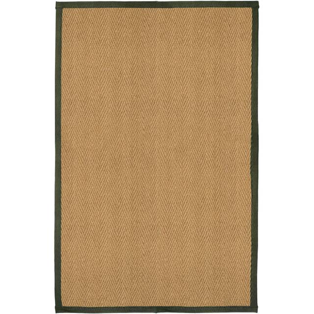 William Armes Coir Herringbone Rug with border 150x100cm Green, Green