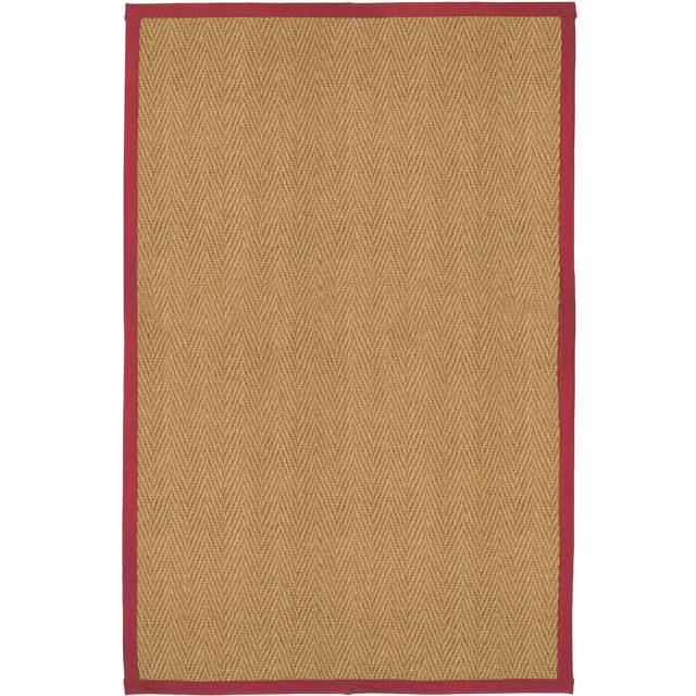 William Armes Coir Herringbone Rug with border 200x135cm Red, Red