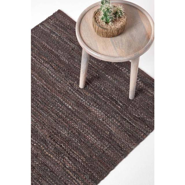 Homescapes Denver Leather Woven Rug Brown, 90 x 150 cm