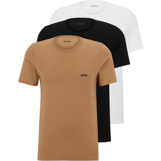 BOSS 3pak t-shirts med økologisk bomuld i sort, hvid og beige til herre