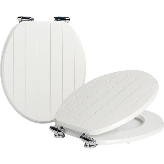 Harbour Housewares - Wooden Soft Close Toilet Seats - White (3.5cm H X 36.5cm W X 42.5cm D)