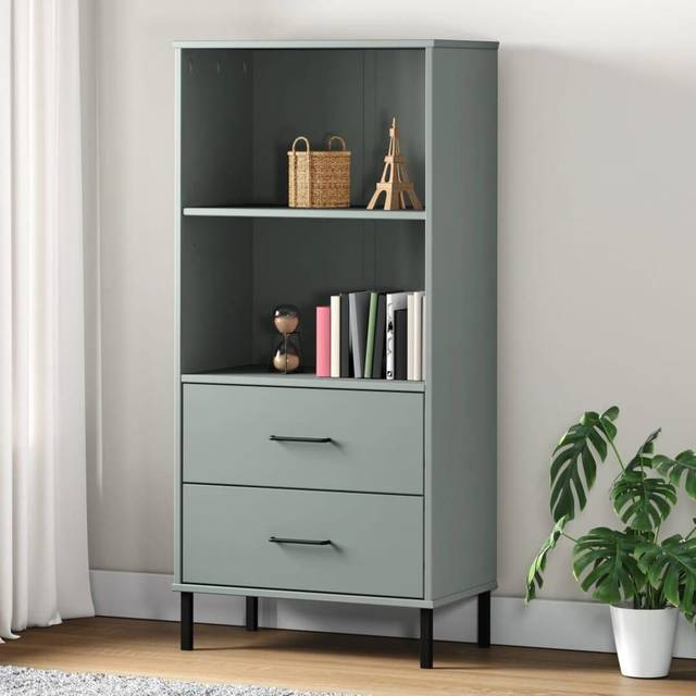 vidaXL Bookcase with 2 Drawers Grey 60x35x128.5 cm Solid Wood OSLO