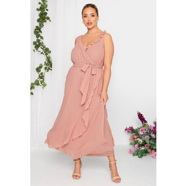 Yours London Curve Pink Ruffle Wrap Dress, Women's Curve & Plus Size, Yours London - 26-28