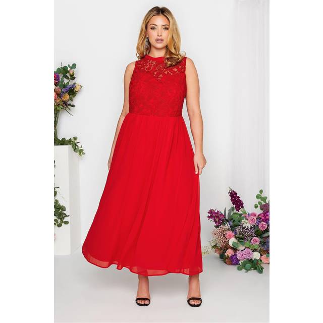 Yours London Curve Red Lace Front Chiffon Maxi Dress, Women's Curve & Plus Size, Yours London - 18