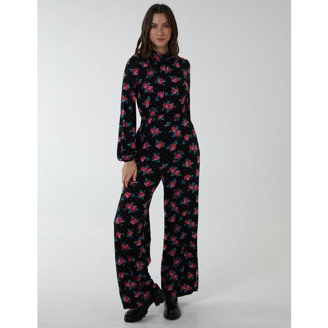Womens High Neck Tie Back Wide Leg Jumpsuit - Black - 10