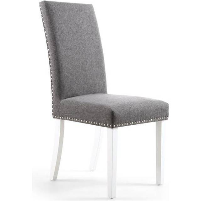2 x Shankar Randall Stud Detail Linen Effect Steel Dining Chairs With White Legs, Grey