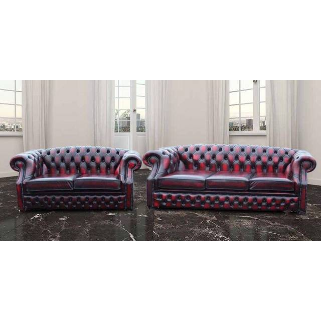 Chesterfield Buckingham 3+2 Seater Sofa Suite Antique Oxblood Leather - Red