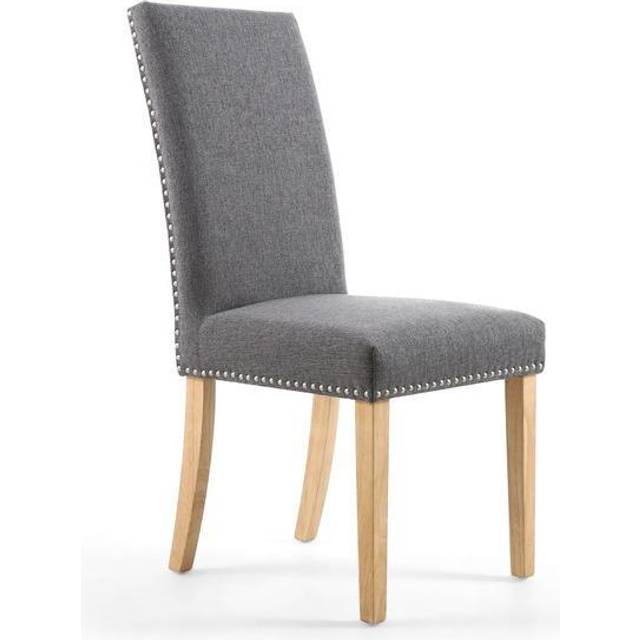 2 x Shankar Randall Stud Detail Linen Effect Steel Dining Chairs With Natural Legs, Grey