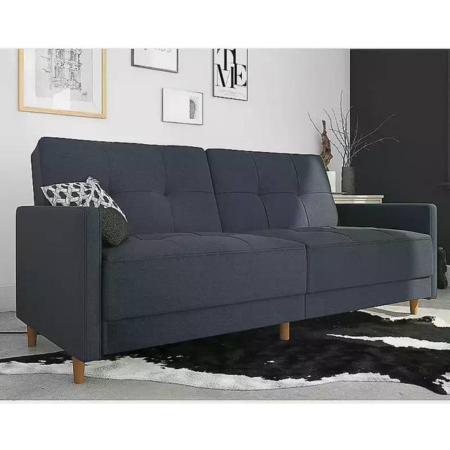 Dorel Andora Sprung Seat Sofa Bed Linen Navy Blue, Blue