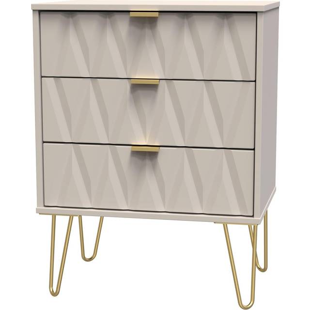 Welcome Furniture Ready Assembled Diamond 3 Drawer Chest In Kashmir Matt, Cream