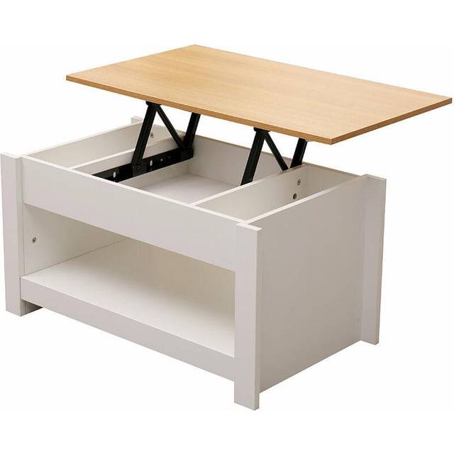 HMD White Living Room Coffee Table with Lift Up Top and Storage Shelf - Grey