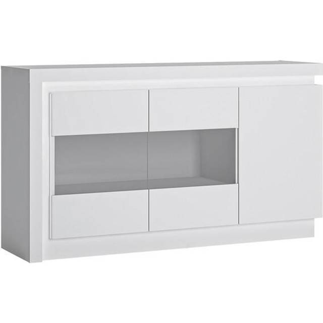 Lyon 3 Door Glazed Sideboard Including Led Lighting In White And High Gloss, White