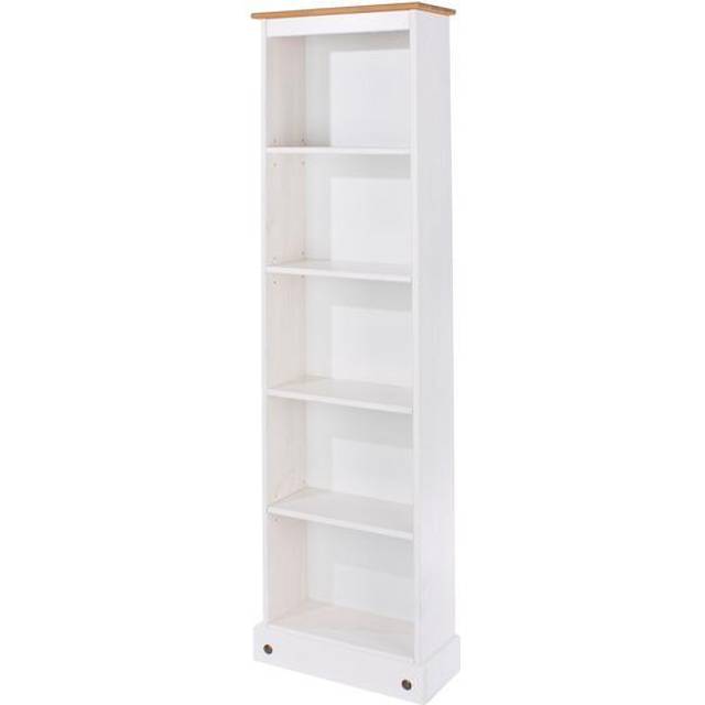 Corona 5 Shelf White Washed Wax Finish Tall Narrow Bookcase