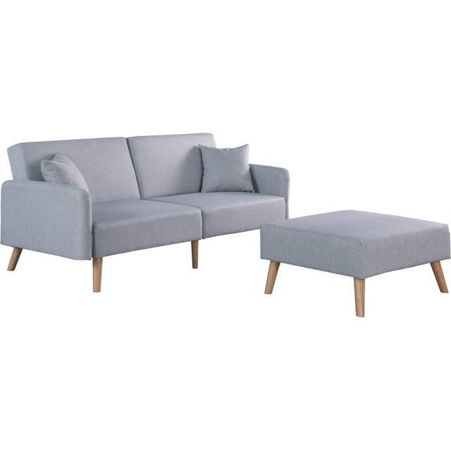 Zara 2 Seater Fabric Sofa Bed in Grey, With Matching Stool