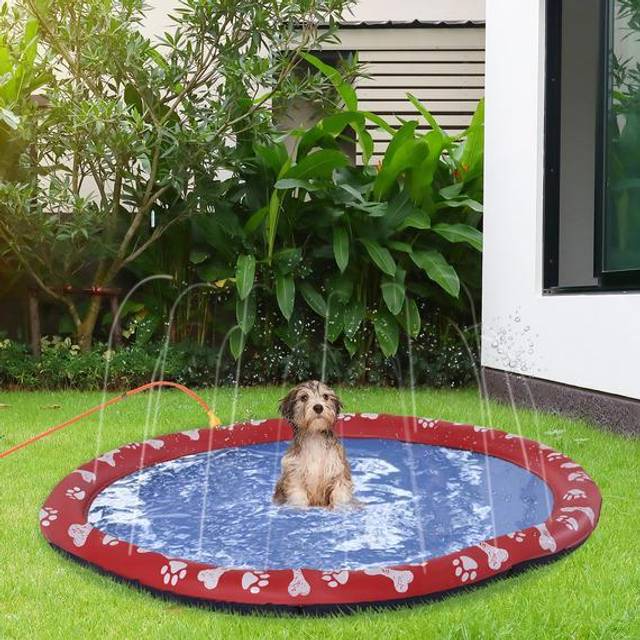 PawHut 150cm Splash Pad Sprinkler For Pets - Red, Red
