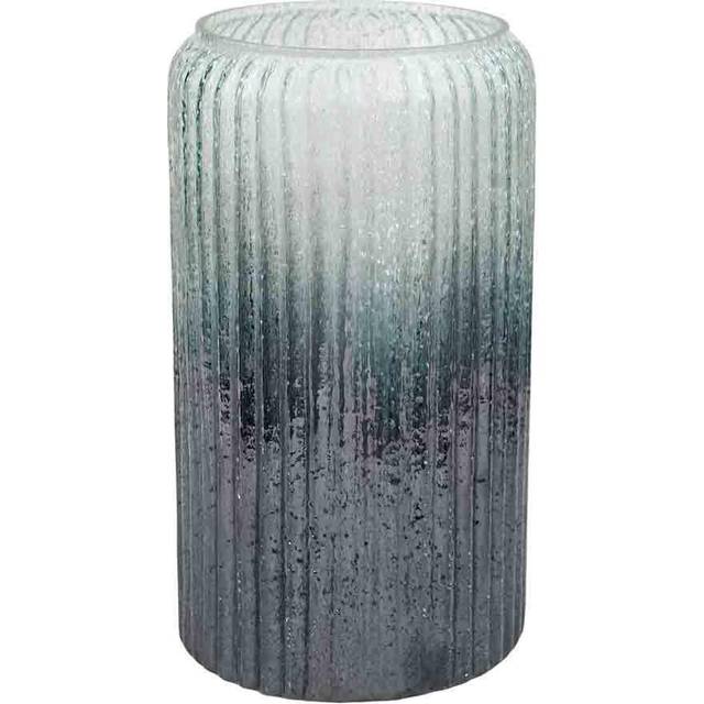 Verre Ribbed Tall Frosted Glass Vase - Slate Blue