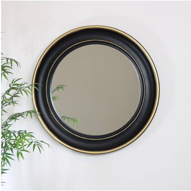 Round Black & Gold Wall Mirror 90cm x 90cm Material: Mirrors