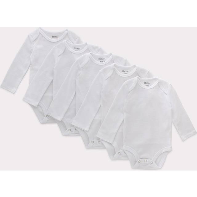 Hanes Baby Long Sleeve  Ultimate Flexy Bodysuits Boys & Girls  5-Pack  Diamond White  12-18 Months