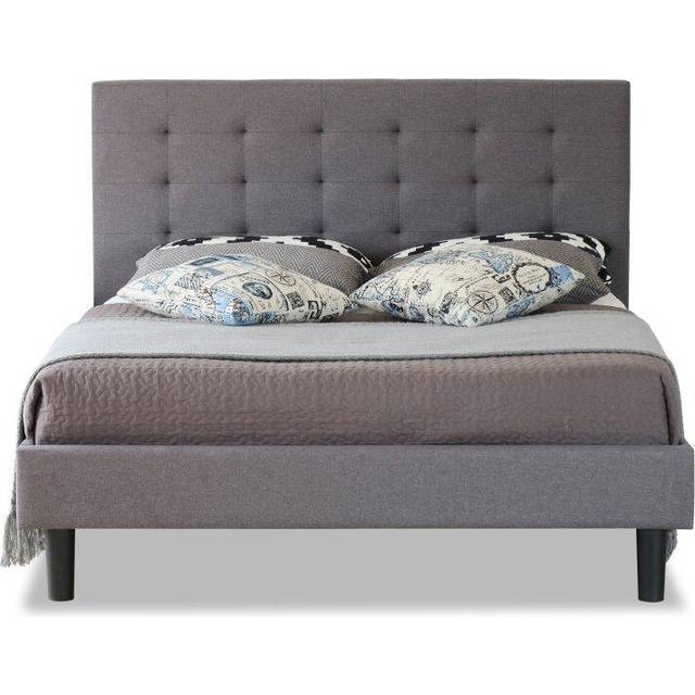 Modernique Grey Fabric Small Double 4Ft Bed With Wooden Sprung Slatted Base, Grey