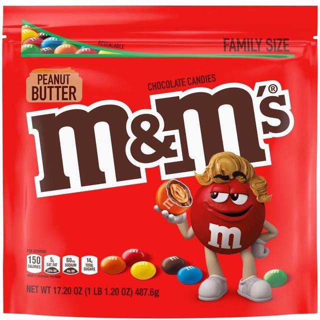 Peanut butter m&m’s m&ms mini chocolate candy family size 425g resealable bag