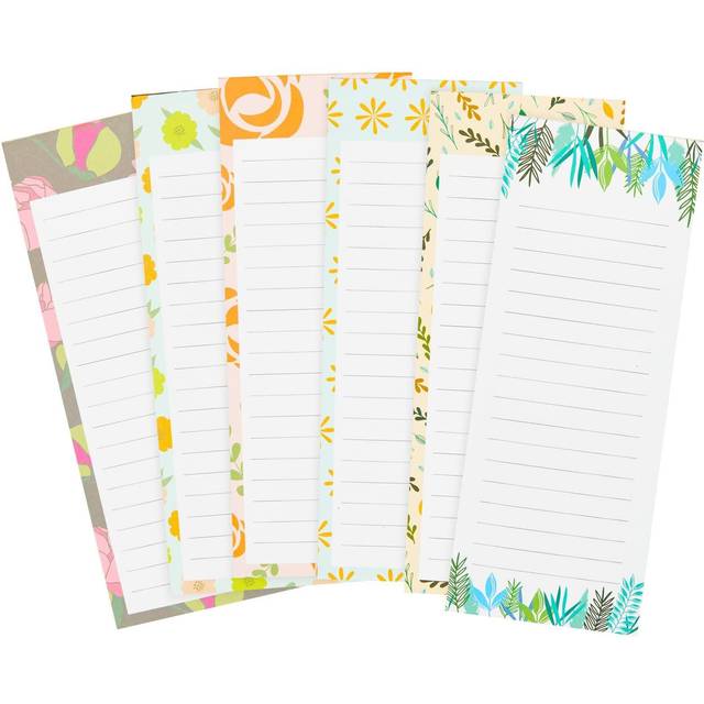 Floral Magnetic Fridge Notepad with 60 Lined Sheets, 6 Pack Featuring 6 Unique Designs, 9 x 23 cm