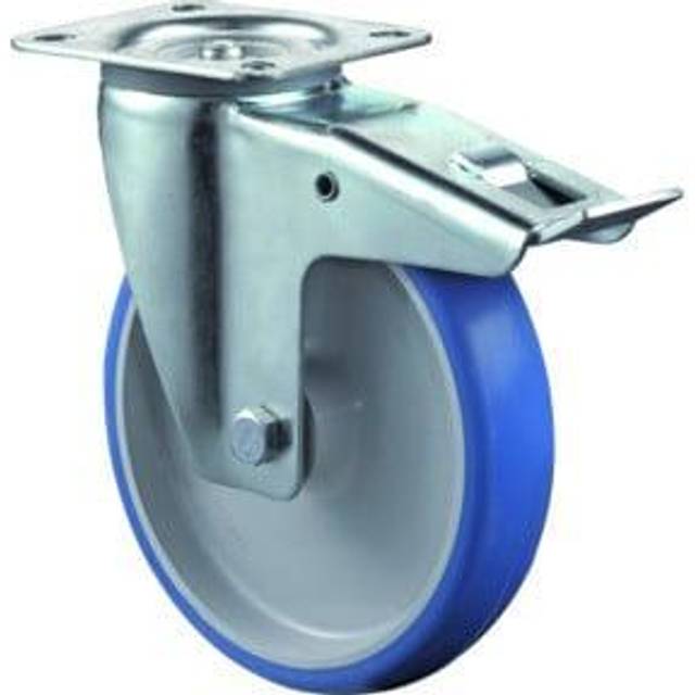 Lenkrolle D.200mm Trgf.300 kg, m.Feststeller PU Platte L135xB110mm Farbe Rl.blau
