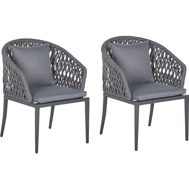 Beliani Set of 2 Garden Chairs with Cushions LIPARI Metal Grey, Grey