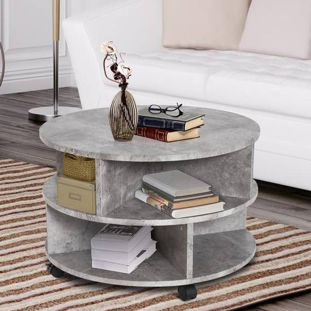 HOMCOM 2 Tier Round Side End Table - Cement colour - Grey