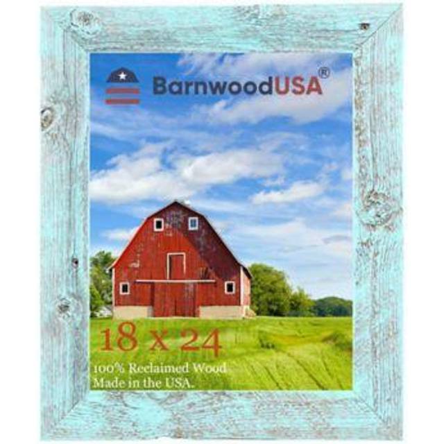 BARNWOODUSA | Farmhouse 18x24 Picture Frame | 1 1/2 inch Molding | 100% Reclaimed Wood | Rustic | Robins Egg Blue