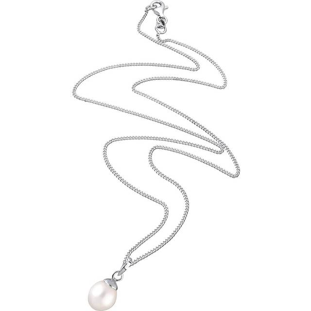 Elli Dam 925 sterlingsilver Xilion skuren sötvattenpärla hänge halsband längd 80 cm, Pärla Sterlingsilver, Pärla