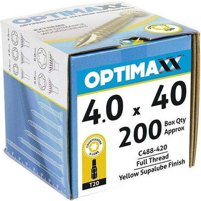 Optimaxx TX Countersunk Passivated Wood Screw - 4 x 40mm - Pack of 200