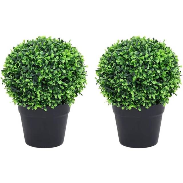 vidaXL Artificial Boxwood Plants 2 pcs with Pots Ball Shaped Green 27 cm