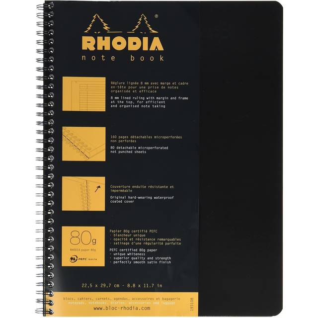 Rhodia Wirebound Notebook  A4+  Lined - Black