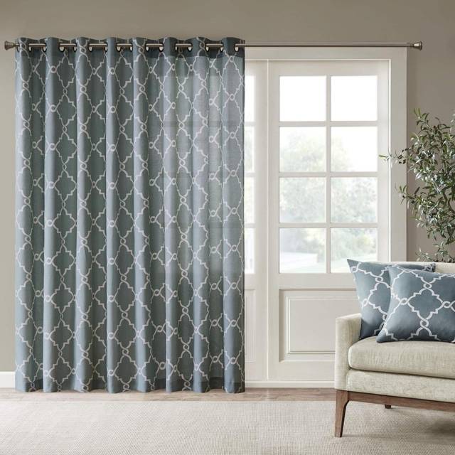 Madison Park Single Window Curtain Light Filtering Fretwork Print 1 Panel Grommet Top Drape/Valance for Living Room Bedroom and Dorm, Polyester Blend,