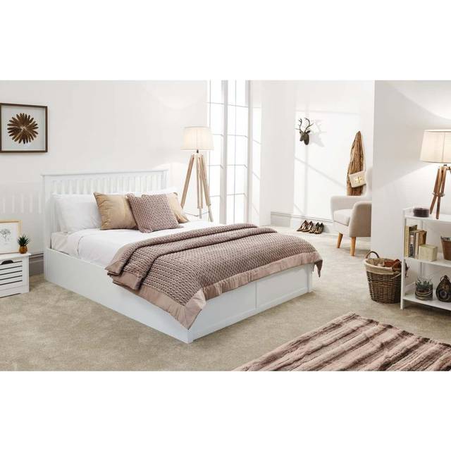 Como Wooden Ottoman Bed - White / Double