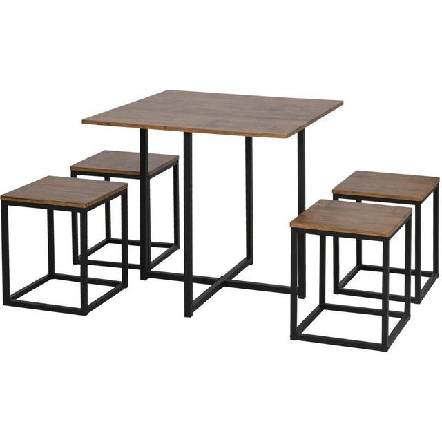 HOMCOM 5pc Industrial Boxy Bar Style Table/Stool Set, Brown