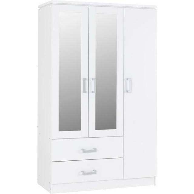 Charles 3 Door 2 Drawer Mirrored Wardrobe Oak Effect Veneer with Walnut Trim
