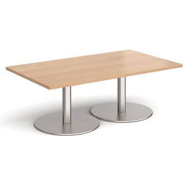 Monza Rectangular Cafe and Bistro Coffee Table with Flat Round Brushed Steel Base - Top 1400mm x 800mm - Beech