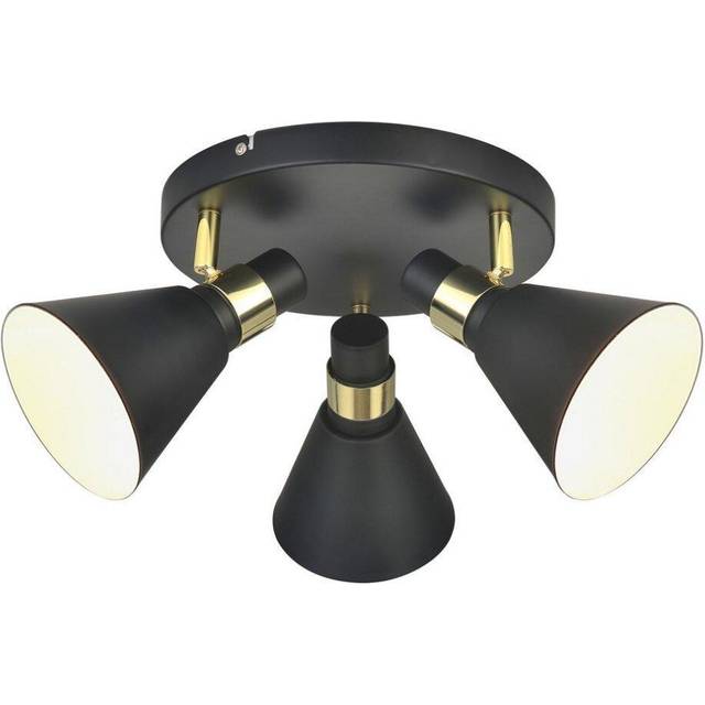 Italux Biagio - Industrial And Retro Flush Ceiling Light Black Matt, Gold 3 Light with Black Matt, White Shade, E14