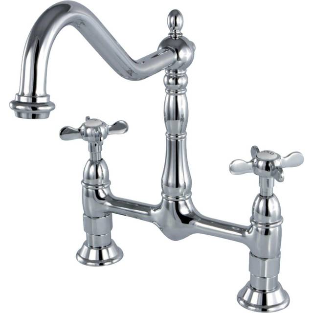 "Kingston Brass KS1171BEX Essex Bridge Kitchen Faucet  8-3/4"""" In Spout Reach  Polished Chrome"