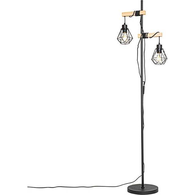 Rustic Floor Lamp Black with Wood 2-Light - Chon