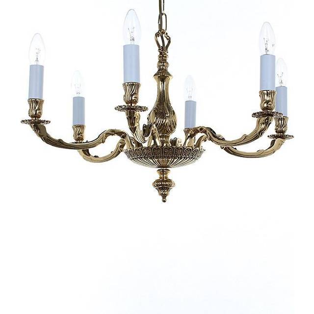 Sandringham Polished Brass 6 Arm Chandelier - Yellow - One Size