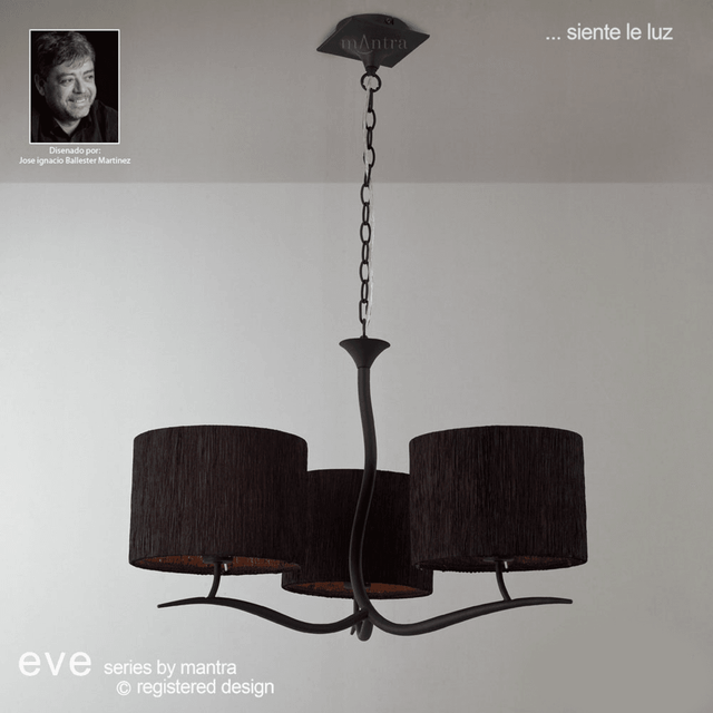 Mantra M1151/BS Eve Pendant 3 Light E27 Anthracite Black Round Shades
