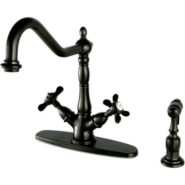 Kingston Brass KS1235BEXBS Mono Deck Mount Kitchen Faucet with Brass Sprayer  Oil Rubbed Bronze